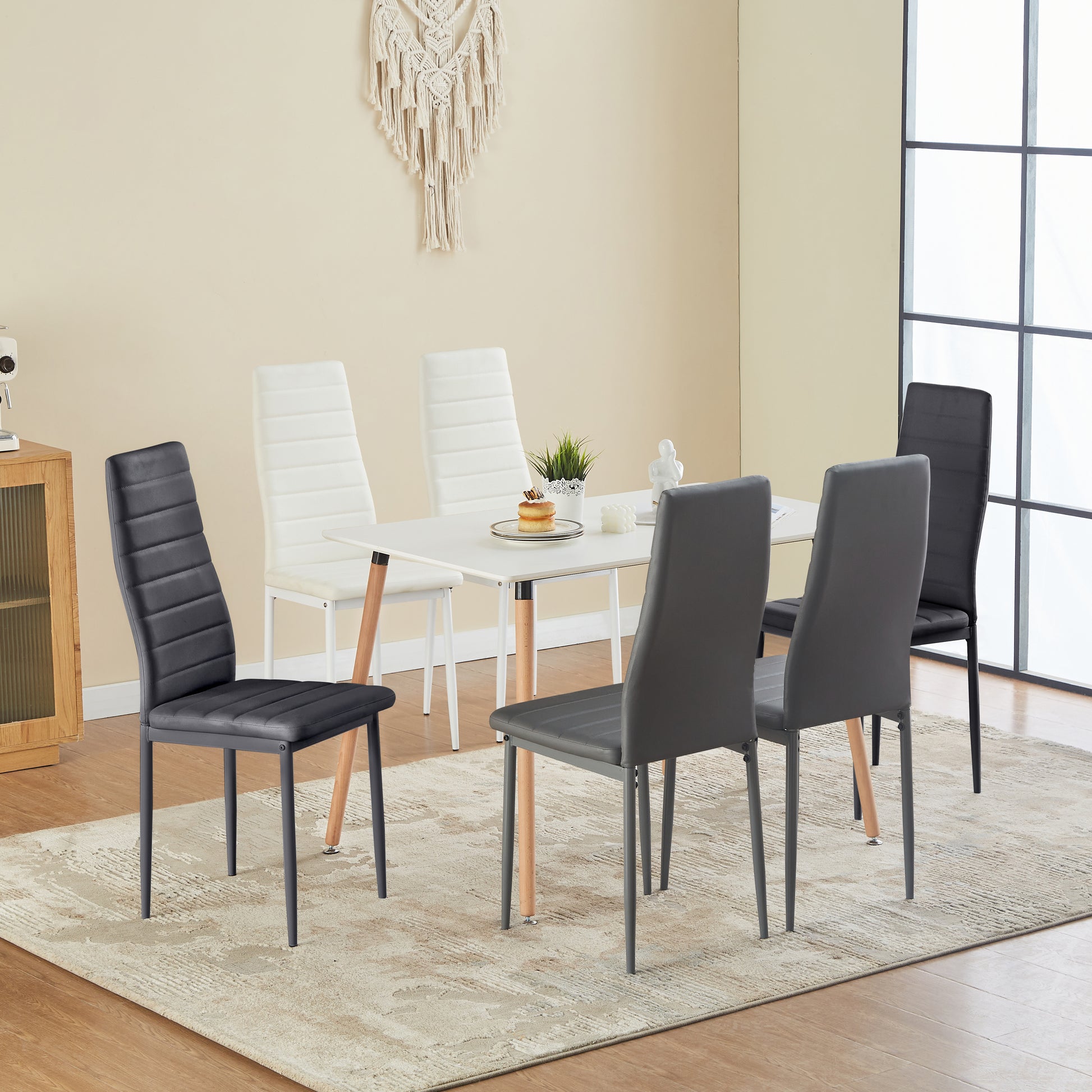 ANN PVC Esszimmerst¨¹hle Moderner K¨¹chenstuhl bequemer Polsterstuhl - Schwarz/Wei?/Dunkelgrau