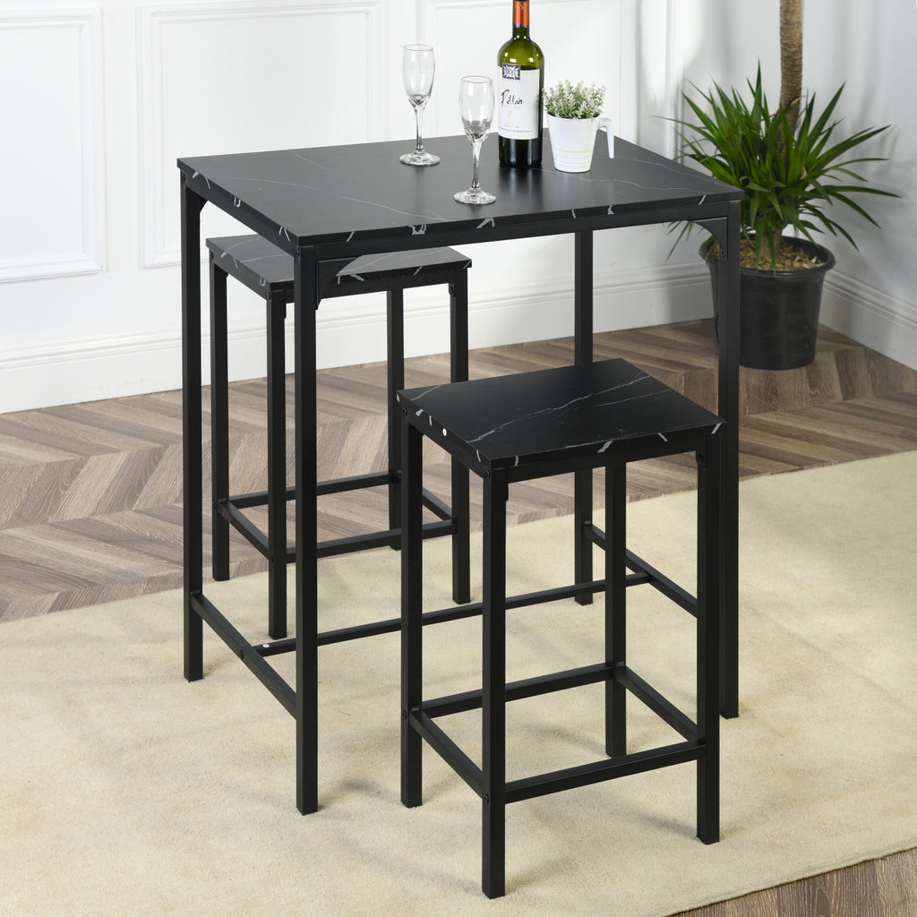 FAIRMAN Bartisch-Set mit 1 Tisch und 2 Stühlen – Schwarzer Marmor –
