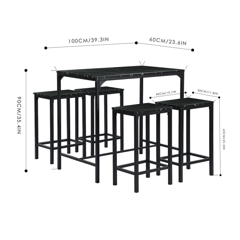 FAIRMAN Bar Set Tisch und 4 Stühle – Schwarzer Marmor