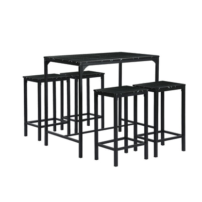 Bar Set Tisch und 4 Stühle – Schwarzer Marmor-FAIRMAN