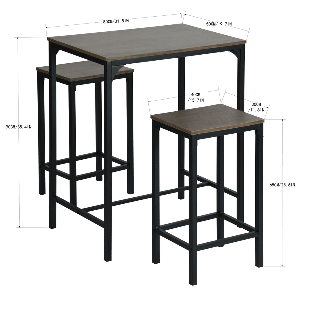 FAIRMAN Bartisch-Set mit 1 Tisch und 2 Stühlen – Grau