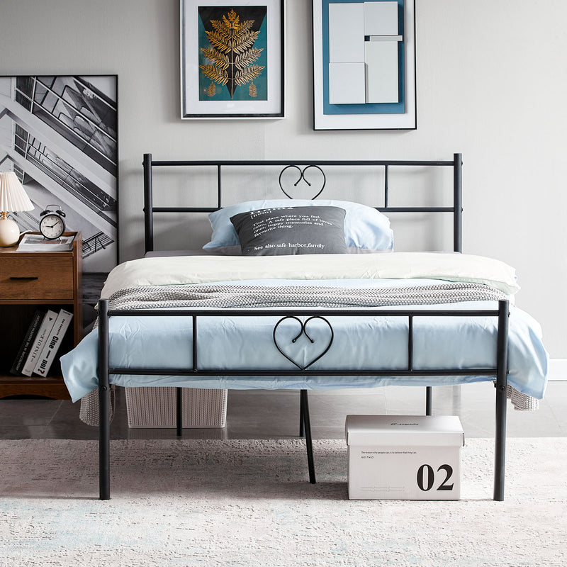 HERB Herzf?rmiges Einzel-/Doppelbett aus Metall 90/100/120/140 * 200 cm - Schwarz