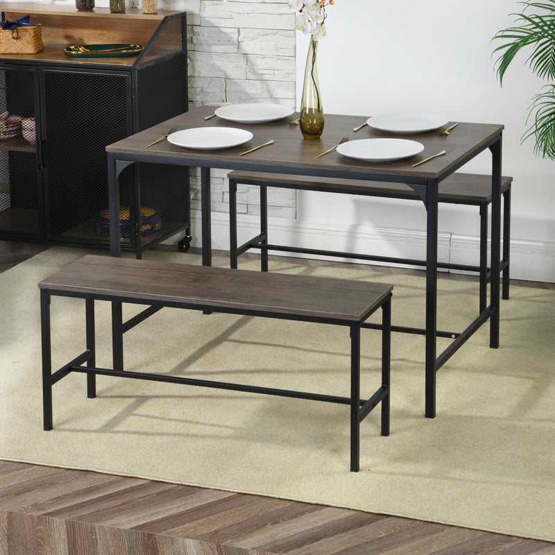 LOMANER Tisch- und Stuhlset mit einem quadratischen Tisch und zwei praktischen Esszimmerstühlen - Braun/Holz