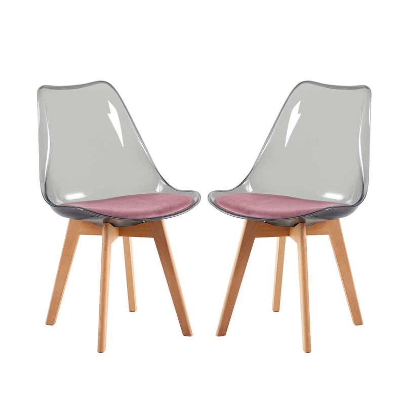 LUCCA Skandinavisches Design mit rosa Samt gepolsterten Küchen-Esszimmerstühlen mit Beinen aus massivem Buchenholz – geräuchert/braun