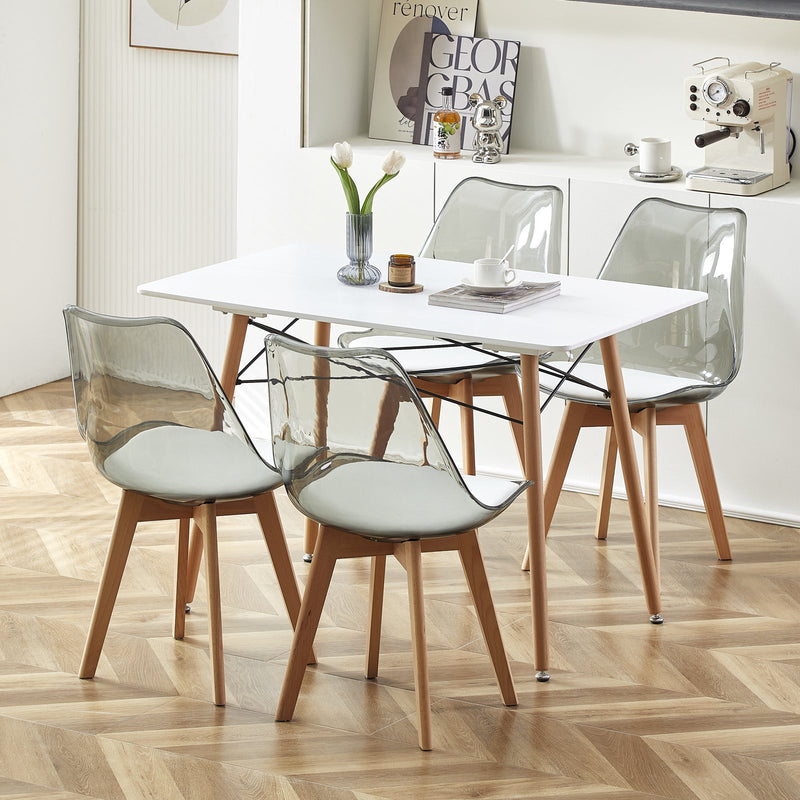 LUCCA Weiß gepolsterter Küchen-Esszimmerstuhl im skandinavischen Design aus PU-Leder mit Beinen aus massiver Buche – geräuchert/braun