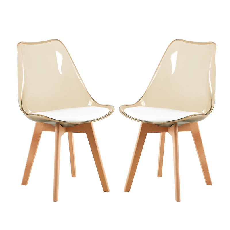 LUCCA Skandinavisches Design Weiß Gepolsterte Küche Esszimmerstühle Aus PU-Leder Mit Beinen Aus Massivem Buchenholz - Geräuchert/Braun