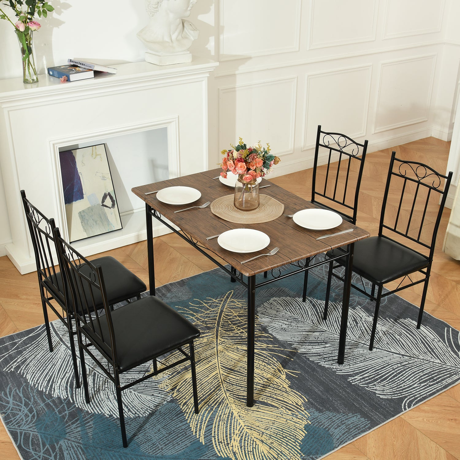 NORSEMAN 5-teilige Essgruppe, Rechteckiger Esstisch mit 4 St¨¹hlen 109*69*75cm - Farben erh?ltlich