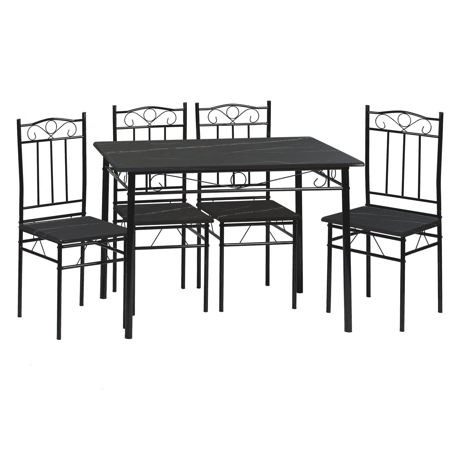 NORSEMAN Marmorierung 5 TLG Sitzgruppe Esstisch mit 4 St¨¹hlen - 109 * 69 * 75cm - Wei?/Schwarz/Hellbraun