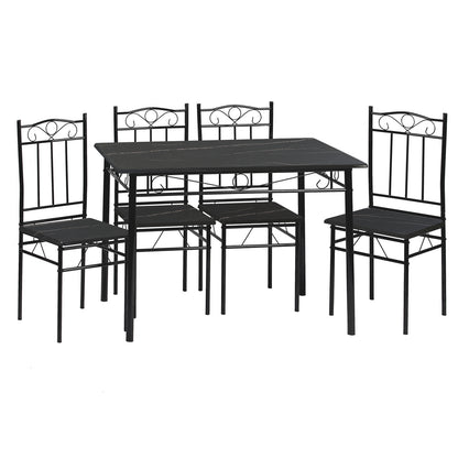 NORSEMAN Marmorierung 5 TLG Sitzgruppe Esstisch mit 4 St¨¹hlen - 109 * 69 * 75cm - Wei?/Schwarz/Hellbraun