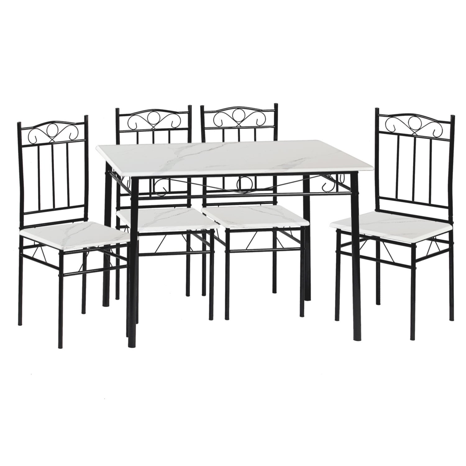 NORSEMAN Marmorierung 5 TLG Sitzgruppe Esstisch mit 4 St¨¹hlen - 109 * 69 * 75cm - Wei?/Schwarz/Hellbraun