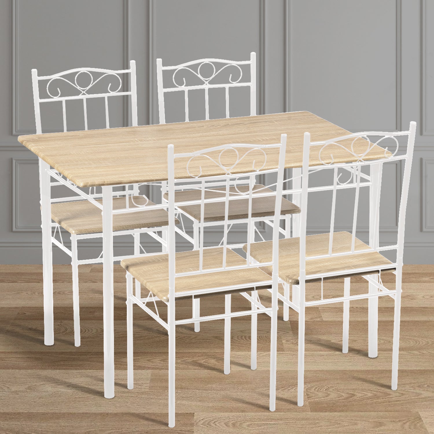 NORSEMAN Marmorierung 5 TLG Sitzgruppe Esstisch mit 4 St¨¹hlen - 109 * 69 * 75cm - Wei?/Schwarz/Hellbraun