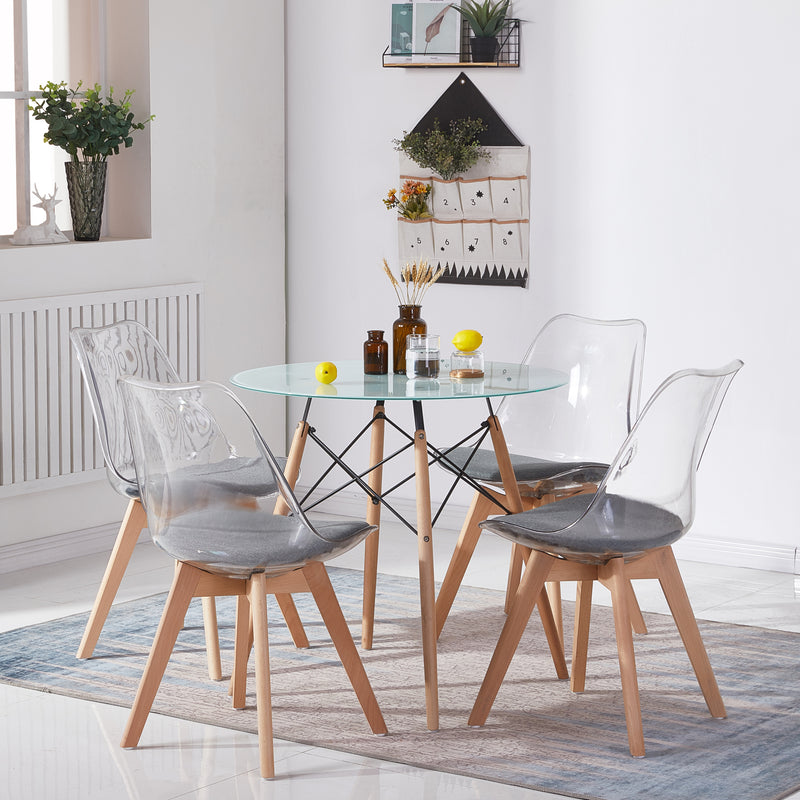 RAY Runder Esstische aus Glas/MDF mit Buchenbeinen 80 * 80 * 75 cm - Schwarz/Weiß/Klar
