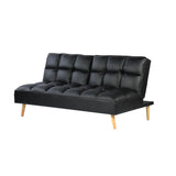 SEATER Schwarzes PU-Schlafsofa, 166 * 93 * 83 cm mit Gummiholzbeinen, 2 in 1 mit Reißverschluss, 44 cm Sitzhöhe