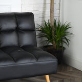 SEATER Schwarzes PU-Schlafsofa, 166 * 93 * 83 cm mit Gummiholzbeinen, 2 in 1 mit Reißverschluss, 44 cm Sitzhöhe