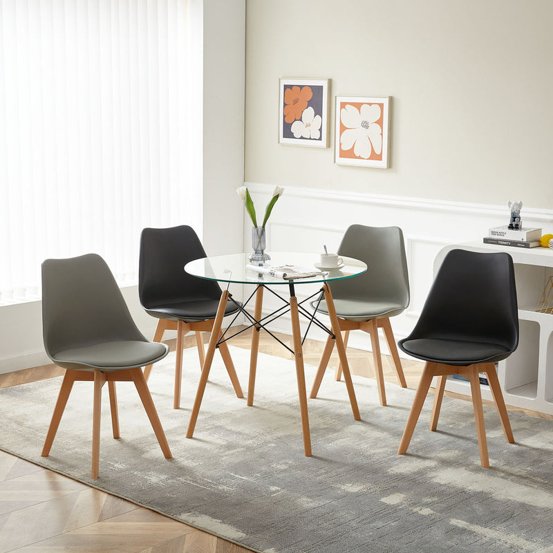 TULIP PP Esszimmerst¨¹hle mit Buche Bein, Gepolsterter Stuhl - Schwarz und Grau