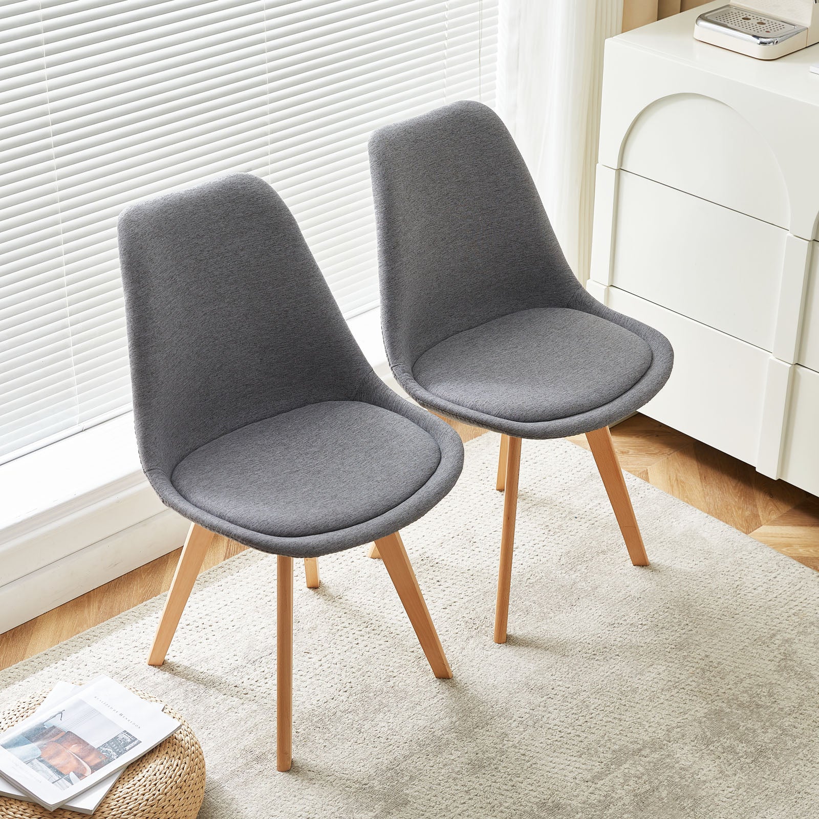 TULIP Stoff Esszimmerst¨¹hle mit Buche Bein - Grau/Gelb