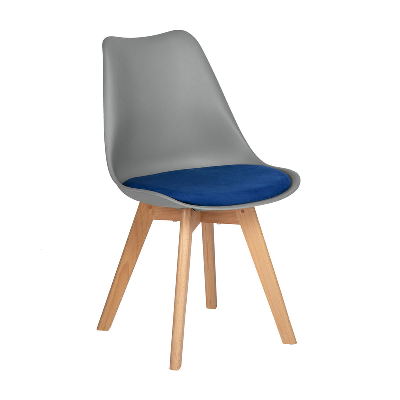 TULIP PP Esszimmerstühle mit Buche Bein, Retro Design Gepolsterter Stuhl - Grau/Blau