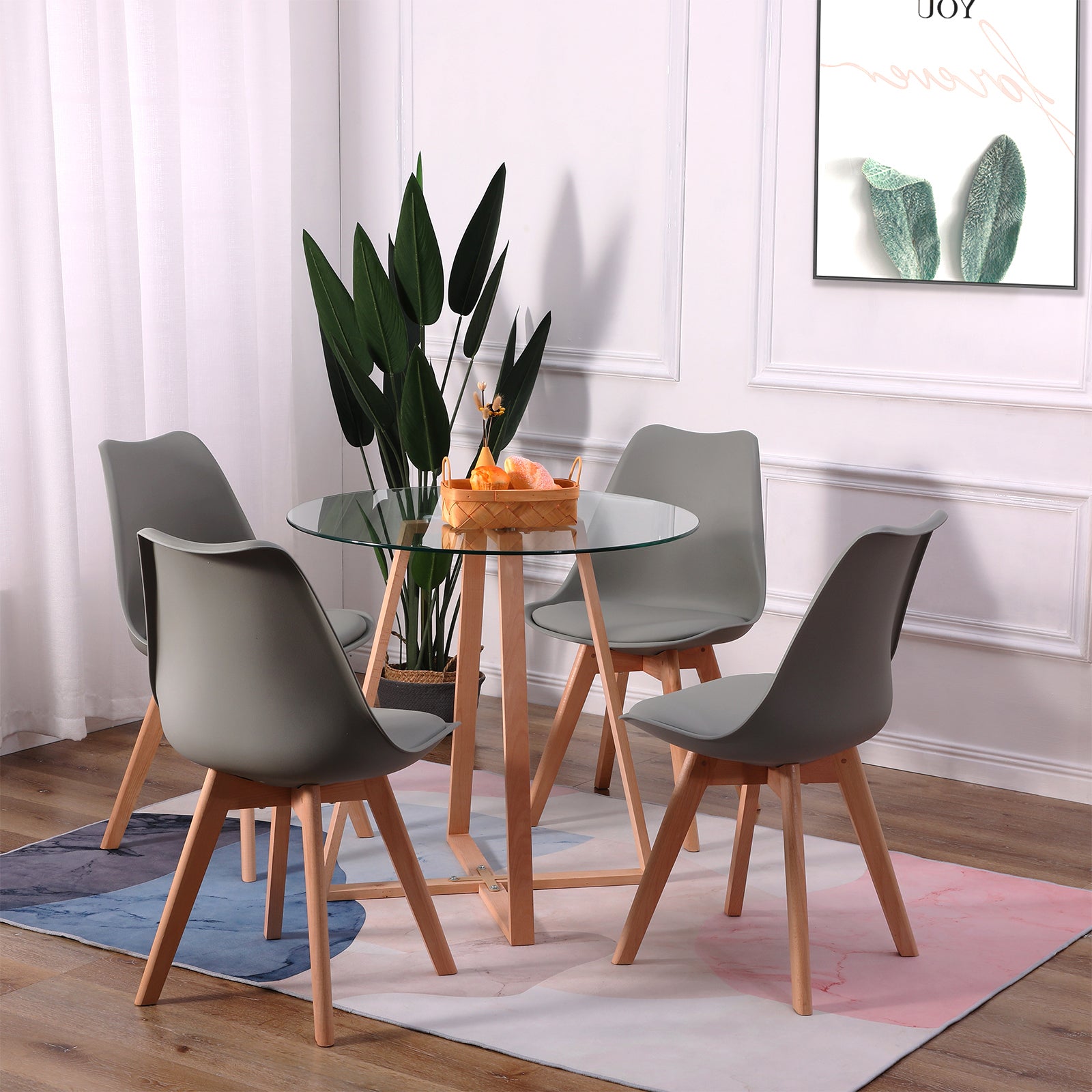 TULIP PP Esszimmerstuhl mit Massivholz Buche Bein,Skandinavisch Design Gepolsterter B¨¹rostuhl - Schwarz/Wei?/Grau